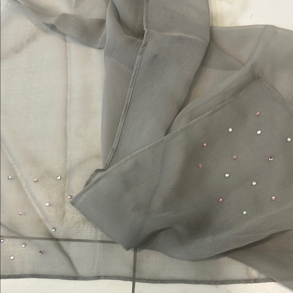 Gray Sheer Silk with pink rinestone Accents - Picture 3 of 6
